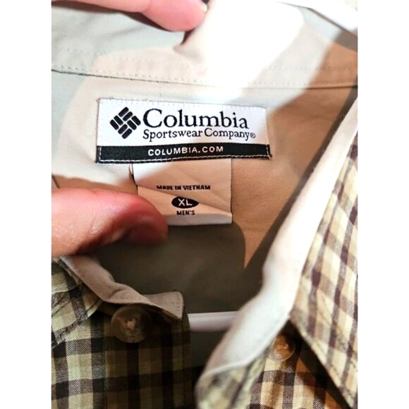 Columbia Sportswear Button Down Tan Brown Plaid 100% Cotton Long Sleeve Shirt XL - Picture 5 of 6